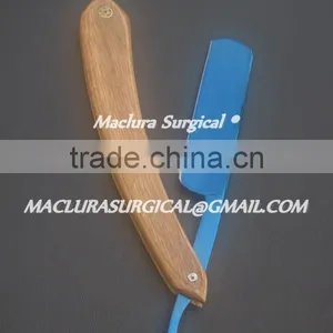 WOOD RAZOR,BLUE COLOR RAZOR, CUT THROAT RAZOR, SHAVINGE RAZOR, SHAVING KNIFE, FULL STEEL RAZOR thumbnail-1
