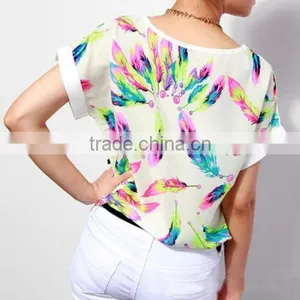 Casual Style v Neck Wholesale t Shirts Girls Hot Sexy Blouse thumbnail-2