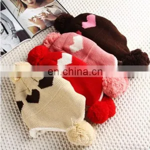Knitted Earflaps Pom Winter Polar Fleece Lining Beanie Hat Factory thumbnail-1