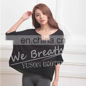Black Bamboo Summer Breathable T-shirt Blouse Home Wear Girls thumbnail-1
