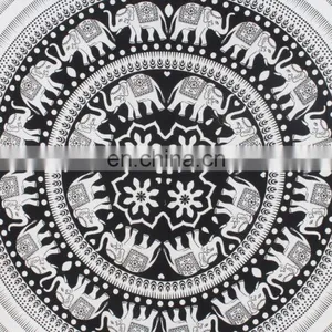 Indian Elephant Mandala Cotton Handmade Tapestry, Hippy Wall Hanging, Indian Bohemian Tapestry, Gypsy Bed Cover, Queen Bed Sheet thumbnail-3