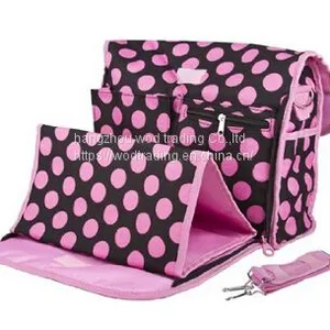 Pink Polka Dot Printed Diaper Bag Set From China Factory thumbnail-1