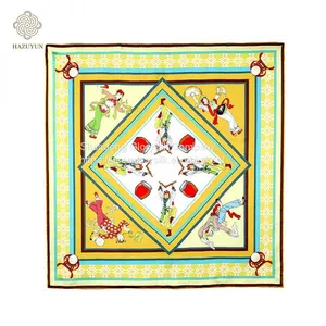Customized Own Art Design Pure Silk Print Headwear 100% Viscose Polyester Silk Feel Scarf for Square thumbnail-3