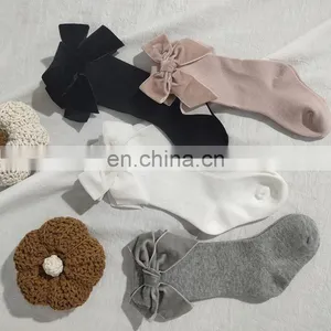 Children's Spain Autumn and Winter New Big Bow Girl Baby Socks Solid Color Mid-high Long Tube Socks thumbnail-1