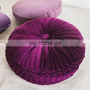 Pumpkin Shaped Circle Round Velvet Purple Wrinkle Cushion Floor Pillow Seat Cushions Chair Pads for Living Room Sofa Deco thumbnail-3