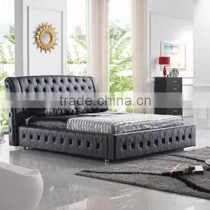 Modern Leather Bed With Crystal Buttons thumbnail-1
