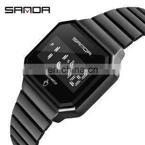 Sanda 8001 Luxury Touch Screen LED Wristwatch for Men Luminous Waterproof Steel Digital Watches thumbnail-1