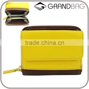 Wholesale Real Cow Leather Women Money Pouch Contrast Color Coin Holder Purse Zip Around for Women thumbnail-1