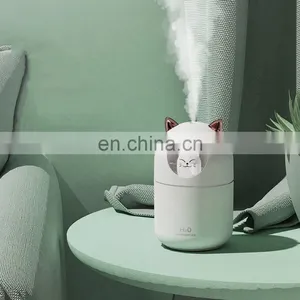 2021 Cute Cat New Design Cool Mist Humidifier 300ml Water With Led Lights thumbnail-3