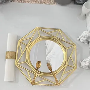 Wholesale Luxury Gold Colored Plastic Mirrored Fruit Charger Plates For Wedding Christmas thumbnail-4