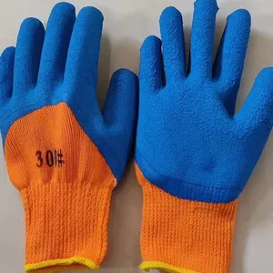 Thicked Orange Polyester 7 Gauge Knitted Blue Foamed Latex Palm and Fingers Coated Safety Work Gloves thumbnail-1