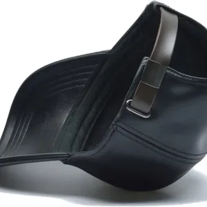 Vintage Faux Leather Baseball Cap Men Women PU Leather Adjustable Strap Back Dad Hat Solid Black For Fall Winter Daily Street Wear thumbnail-5