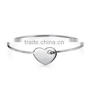 Stainless Steel Heart Bangle Wholesale, Modern Heart Stackable Bangle Bracelet Rhodium Plated thumbnail-1