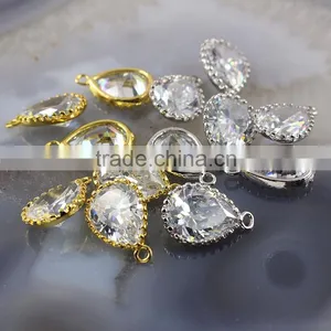 CZ6718 Sparkly Clear Zircon Drop Charm Pendants,bezel Set Zircon Teardrop Charm Quality Choice thumbnail-1
