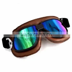 BJ-GT-009 Soft Padded Adult Brown Leather Racing Motocross Goggles thumbnail-4