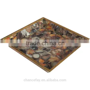 Oceanic Style Glass & Wood Decorative Tray With Multifunctional Uses for Home/ Fruit/wedding thumbnail-1
