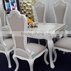 Gorgeous Wood Modern 2016 Dining Table, Flower Pattern in Amber Mother of Pearl, Border in Silverleaf Gold, Background White Mat thumbnail-1