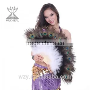Turkey Feather and Peacock Feather Belly Dance Feather Hand Fans thumbnail-4