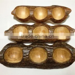 Wooden Peas Plate Fashion Creative Wooden Lattice Points Candied Candy Dessert Dish Dried Fruit Nuts Bowl thumbnail-1