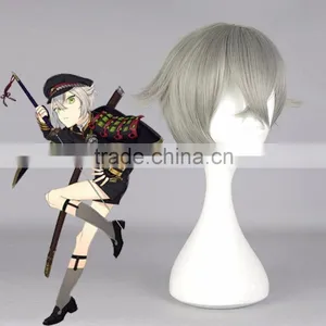 Hot Selling Thick Short Light Grey Wigs Full-bodied Synthetic Hair Anime Hotarumaru Wig Cosplay Touken Ranbu Online Sword Hair thumbnail-1