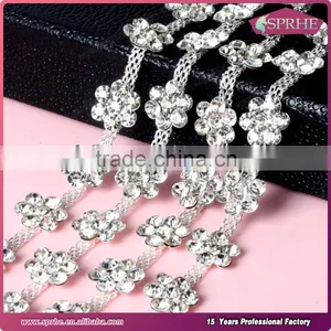 Silver Metal Rhinestone Cup Chain Bridal Trim thumbnail-1