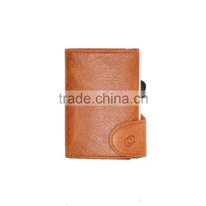 Retro Material Leather Cardholder Infomation Protect Aluminum Cognac thumbnail-1