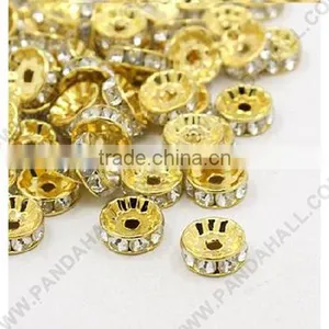 Clear Rhinestone Beads, Wave Edge, Flat Round, Golden, 7mm in Diameter, 3.2mm Thick(RSB037-B01G) thumbnail-1