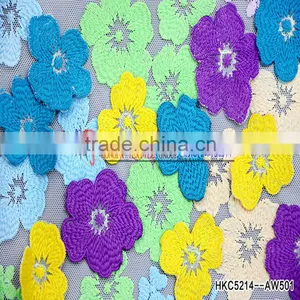 New Arrival 3D Flower Embroidery Fabric for Women Dress Mixed Colorful Small Floral Pattern Organza Mesh Lace Fabric Factory thumbnail-2