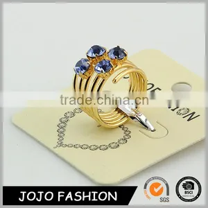Hot Sale Multi Layers Gold Plated Crystal Shiny Sapphire Gem Finger Ring Supplier's Choice thumbnail-1