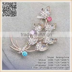 Party Women Dress Crystal Flower Bouquet Brooch Big Diamond Leaf Brooch thumbnail-1
