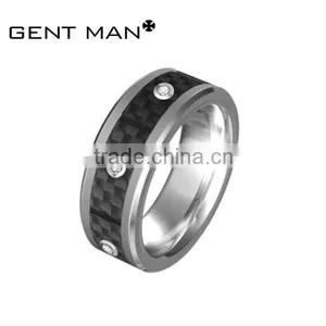 8mm (not Glue Carbon Fiber) Carbon Fiber Ring Tungsten Ring With Bezel Setting 3pcs cz thumbnail-1