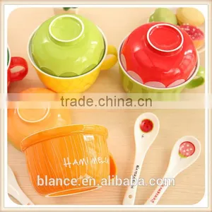 Large Ceramic Soup Bowl Set With Spoon in Fruit Shape Design thumbnail-1