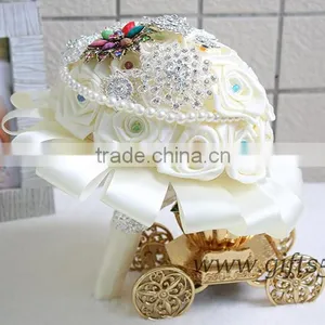 Handmade Large Brooch Wedding Bouquet Bridal Bridesmaids Custom Flower Bouquet Jeweled Bouquet in Ivory, Cream and White thumbnail-2