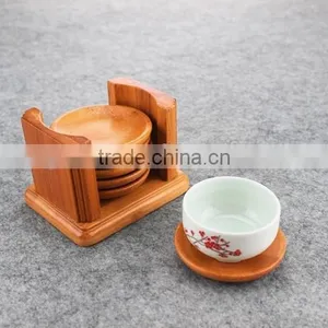 Tea Round Bamboo Wood Trivet Coaster Placemat Tool Set With Holder Rack thumbnail-1