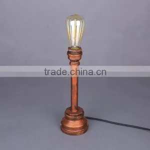 Industrial Steampunk Table Lamp Bare Bulb Desk Light Rusted Water Pipe Reading Light thumbnail-1