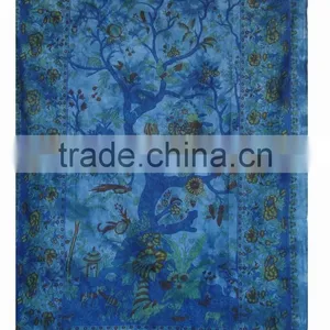 Tree of Life Tapestry Wall Hanging Twin Cotton Bedspread Bohemian Indian Tapestries Wholesale Exporter Red Bedding Decor Art thumbnail-3