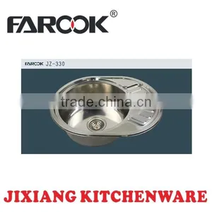 Round Bowl With Small Drainboard Inset Corner Stainless Steel Kitchen Sink JZ-330 thumbnail-1
