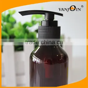 5 OZ Empty Boston Round Amber Lotion Bottle With Black Nozzle thumbnail-2