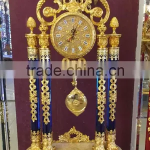 Royal Brass and Crystal Decorated Art Table Clock, Luxury Design 24K Gold Plated Table Clock, Empire Gold Gilt Table Clock thumbnail-1