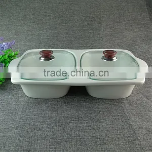 Stocked White Ceramic Soup Tureen Devided Tureen With Glass Lid thumbnail-1