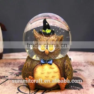 3d Resin Witch Owl Figurine Water Globes Halloween Snow Globe thumbnail-1