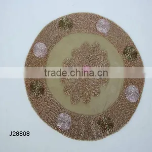 Glass Bead Place Mats With Floral Patterns on Brown Base Glass Beads Other Patterns Available thumbnail-1