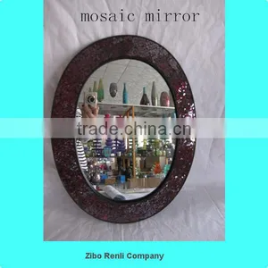 Wall Decor Oval Crackle Mosaic Glass Ruby Hanging Large Souvenir Mirror thumbnail-1