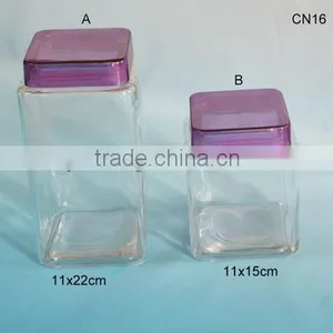 Home Goods Square Glass Jar With Color Plastic Lid Glass Storage Jar thumbnail-1
