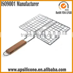 Non-Stick BBQ Fish Grilling Basket / Grill Stainless Steel Wire Mesh/BBQ Grill Mesh With Wooden Handle/Grill Lattice thumbnail-4
