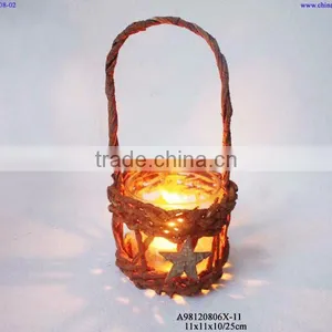 Rattan Candle Holder With Handle thumbnail-1