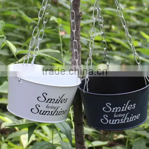 Garden Decoration Supplies Iron Pastoral Balcony Pots Planters Wall Hanging Metal Bucket Flower Holder thumbnail-1