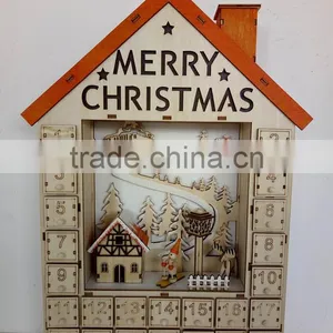 Laser Cutting Engraved Unfinished Wood House Shape Advent Calendar- Countdown to Chrismtas With LED thumbnail-1