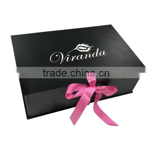 Custom Black Ribbon Closures Rigid Cardboard Collapsible Gift Box for Bra Packaging thumbnail-2