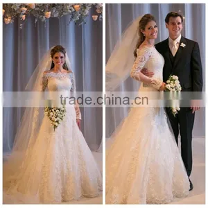 New Design Long Sleeve Bridal Muslim Wedding Dress With Veil thumbnail-1